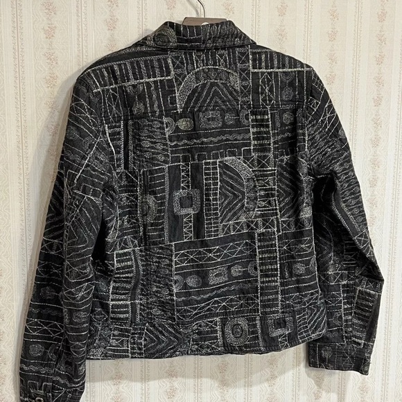 Chico's Black and White Patterned Jean Jacket - Picture 2 of 9